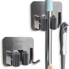 Stainless Steel Broom And Mop Holder With Adhesive Base, Wall-Mounted Tool Rack, Suitable For Home Organization - Multicolor - View 13