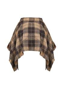 Plus Size Hip Hop Plaid Skirt 2025 - Women's Streetwear Tartan Skirt With Detachable Sleeves, Multi-Color Rap Style Skirt, High Waist A-Line Skirt With Belt (0X-5X) - Màu Khaki - Xem 6