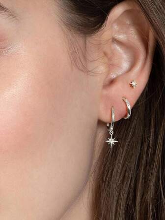 3st läckra örhängen set, 14K guldpläterade örhängen med stjärndesign, hypoallergena utsökt brosk Huggie Hoop Stud örhänge Vardagsörhängen för känsliga öron