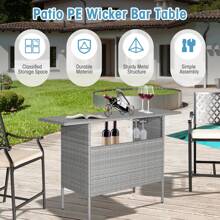 Lifezeal Patio Rattan Wicker Bar Height Counter Table Storage Shelf Rail Garden Mix Gray - Mix Gray - View 4