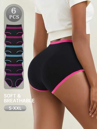 6 Pcs Colorful Monogrammed Women's Panties, Soft, Comfortable And Skin-Friendly Triangle Panties, Suitable For Daily Home Leisure And Fitness Wear