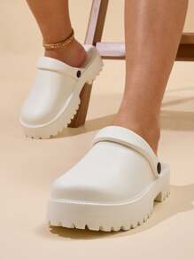 New Spring/Summer Outdoor High Heel Sandals For Women, Inspspieds Gift For Valentine's Day, EVA Mule Slip-On Wedge Flip Flops, Vacation Style - White - View 5