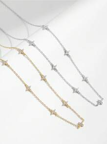 925 纯银四叶草钻石花吊坠项链，经典几何颈链项链，韩式珠宝礼物，适合女性 - 項鍊 - 查看 4