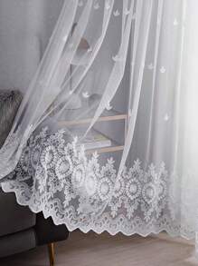 1 件高端刺绣薄纱窗帘，北欧风格，适用于卧室、客厅、餐厅，白色