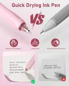 Four Candies 14Packs Pastel Gel Ink Pen Set, Cute Retractable 0.5mm Fine Point Pen, Note Taking Aesthetic Pens, 12 Packs Black Ink Pens With 2Pack Highlighter, Smooth Writing Pens For School, Office (Pink) Back To School