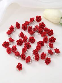 10 pièces Barrettes à cheveux décorations de fleurs de rose en velours bourgogne - Accessoires de cheveux de mariée - Convient aux femmes