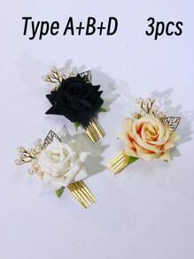 1/2/3 件玫瑰珍珠串珠叶子装饰发夹、发饰、婚礼、新娘发型、侧梳、学校用品