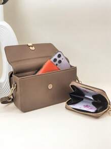 MINGYOU New Mini Messenger's Wallet Fashion Embroidery Soft Double Zipper Multi-Function Large Capacity Mobile Phone Bag, Sweet Cute Exquisite Women's Young Student Messenger Bag, Suitable For Shopping Dating Gift - Camel - View 2