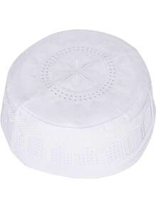 1pc Men's Islamic Prayer Hat, Embroidered Flat Top Beanie, Gift For Daily Prayer And Worship - White - View 3