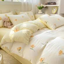 4-Piece Floral Printed Bedding Set - Includes Soft & Comfortable Polyester Duvet Cover, Flat Sheet, 2 Matching Printed Pillow Cases, Breathable & Machine Washable, Suitable For All Seasons - Excludes Comforter & Pillows - Multicolor - View 9