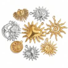 5pcs Stainless Steel Fashionable Hundred Sun Moon Heart Pendant DIY Necklace Earrings Jewelry Accessories Making Daily Wear Gifts