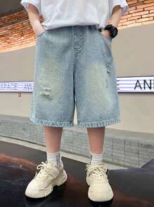 Pantalones cortos de mezclilla de verano con estilo minimalista para niño preadolescente