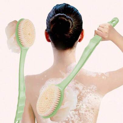 1 件粉色/蓝色长柄沐浴刷，多功能擦洗刷，用于背部去角质和淋浴清洁