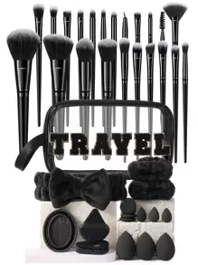 Set de 6/22/39 piezas de brochas de maquillaje, incluye: 1 bolsa de cosméticos con cremallera multifunción, 22 brochas de maquillaje, 3 esponjas de maquillaje, 3 esponjas de maquillaje mini, 30 polvos de triángulo, 30 polvos de cojín de aire mini, 1 herramienta de limpieza de brochas, 1 banda para el cabello, 2 recipientes de mano