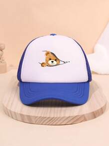 1pc Children Cartoon Bear Printed Baseball Cap, Mesh Breathable Sunshade Fashion Snapback Hat, Suitable For Outdoor Sun Protection, Gift
