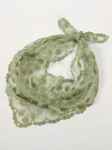 1pc Lace Floral Trimmed Scarf/Bandana, Decorative Neck Wrap For Bags/Hair - Multicolor - View 1