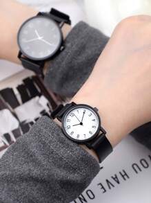 1 pieza Reloj de hombre con correa de silicona y esfera redonda, de cuarzo, adecuado para uso diario o fiestas, también se puede usar como regalo para parejas