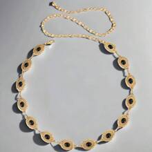 Women's Fashion Versatile Metal Carving Turquoise Inlay Body Chain, Tropical Floral Bohemian Zinc Alloy Jewel High-End Accessories, Metal Waist Chain For Weddings, All Seasons