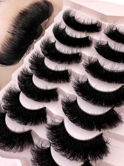 Novos 7 pares de cílios postiços de vison artificial 9D grossos de 16-25 mm, aparência fofa e dramática, cílios postiços, volume dramático, extensão de cílios grossos, longos e reutilizáveis, tira de maquiagem estendida, cílios, cílios postiços