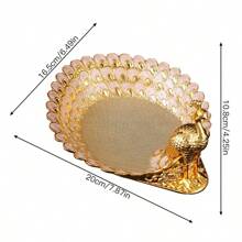 1pc Elegant European-Style Gold Peacock Feather Pattern Metal Serving Tray - Luxury Fruit, Salad And Dessert Service Tray, Ideal For Home, Kitchen And Dining Room Use