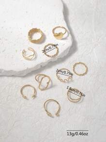 10pcs Set Gold-Tone Minimalist Metal Alloy Heart & Geometric Pattern Open Ring - 10-piece Ring Set - View 2