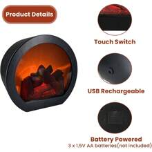Fireplace Lanterns Decorative Flameless Portable Led Lantern, Fireplace Light LED Simulation Log Flame Effect, Touch Switch Simulation Flame LED Fireplace Lantern For Home Festival Decor