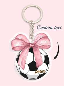1pc Customized Cute Bow Sports Keychain (Football/Basketball/Volleyball), Upload Your Name, Personalized Keychain Gift For Her/Him, UV Printing Craft