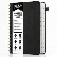 WEMATE Spiral Address Book With Alphabetical Tabs, Leather Password Book, Address Organizer Telephone Notebook Journal Keep Contact Safe Hardcover Large Print For Seniors Home Office 5.8″*8.2″ - 黑色 - 查看 1