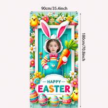 1pc Customized Easter Backdrop Banner, Adorable Rabbit Pattern, Happy Easter Text, Easter Party Decor, Daily Decoration, 70.8*35.4 Inches