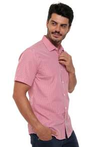 Rand paul Men's Casual Slim Fit Short Sleeve Plaid Shirt With Pockets - 粉色 - 查看 6