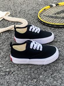 White Cloth Shoes Baby White Shoes Middle Sneakers Children's Canvas Shoes Spring And Autumn Korean Version Simple Boy And Girl Shoes Fashion Low-Top Casual Lace-Up Track Shoes Classic Low-Top Canvas Shoes All Casual Sports Skateboard Children's Shoes