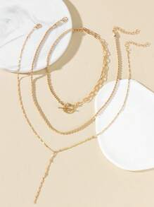 Shescity 3pcs/Set Minimalist High-End Tassel Y-Shaped Collarbone Chain Necklace Set For Women - Yellow Gold - View 2