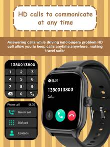 1 件青年硅胶表带智能手表，配备 2.01 英寸屏幕，可拨打电话和接收社交信息，兼容 iOS 和 Android，适合日常使用 - 黑色 - 查看 2