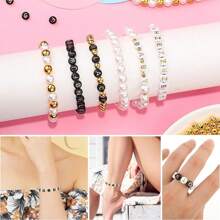 500/1000 件 4x7 毫米 A-Z 亚克力字母珠、扁孔隔珠适用于 DIY 手工珠宝、耳环、工艺品制作、女孩和女士礼物 - 工艺品用品（白色/黑色字母） - 白色 - 查看 7