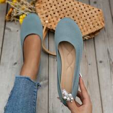 Round Toe Flats For Women Comfortable Knit Ballet Flat Shoes Casual Slip On Shallow Shoes Office Boat Shoes Plus Size Moccasins