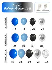 86/146 sztuk Zestaw girlandy balonów ślubnych, Srebrno-niebiesko-czarny zestaw łuków balonów, Konfetti srebrne balony Royal Light Blue metaliczne na wesele prysznic ukończenie szkoły rocznica urodziny dekoracja przyjęcia