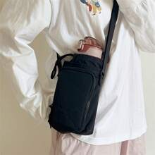 Exclusive Design Crossbody Bag With Water Bottle And Phone Pocket, Nylon Material, Zipper Closure, Available In Orange/Black - Quả cam - Xem 4