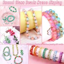 1 Box 8mm Random Color Crackle Crystal Glass Beads For Jewelry Making - Includes Glass Beads, Crystal Cord, Scissors, Spacers