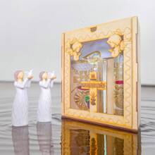 SMK Ceremonias Kit de Vela Primera Comunión Caja CP Repujado Cáliz, Belleza y Elegancia, Caja de Madera, Diseño con Tapa Deslizable - Blanco/Niña - Ver 2