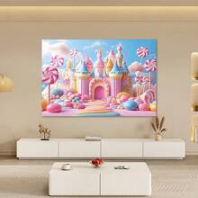 Candy Land Lollipop & Rainbow Castle 3D Tło Tkanina - Kolorowe Poliestrowe Tło Fotograficzne Na Imprezy Na Zewnątrz, Łatwe Do Wiszenia Dekoracje, Wykwintne