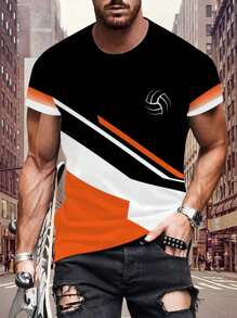 男士3D数码印花T恤 - 夏季休闲圆领短袖针织衫，100%涤纶，略带弹性，常规版型，周末休闲套头衫 - 黑白图案 - 彩色 - 查看 2