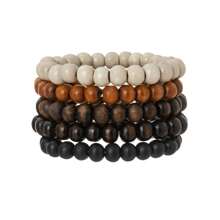 6pcs Wooden Beaded Bracelets Set, Unisex Gift - Multicolor - View 6