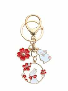 1pc Easter Cute Metal Rabbit Keychain Pink Red Drop Oil Cherry Blossom Rabbit Keychain For Women Gift Bag Purse Wallet Handbags Backpack Earphone Bag