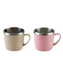 1/2 件不锈钢双层隔热早餐杯带手柄，适合盛放牛奶和咖啡