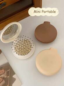 1 件/2 件/3 件马卡龙色气垫折叠镜面发刷，旅行装紧凑型圆形折叠口袋发刷，迷你发梳，美发工具，女士和女孩的旅行配件，适用于户外、办公室、返校、美发工具