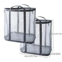 1pc Large Capacity Nylon Mesh Laundry Basket With Sturdy Handles - Breathable, Collapsible Dirty Clothes Storage Box For Bedroom, Bathroom, Dormitory - Classic Black Rectangular Basket, Laundry Hamper