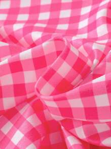 2 pezzi/Set Tuta casual e comoda da ragazza con stampa a quadri e floreale, stile estivo per vacanze