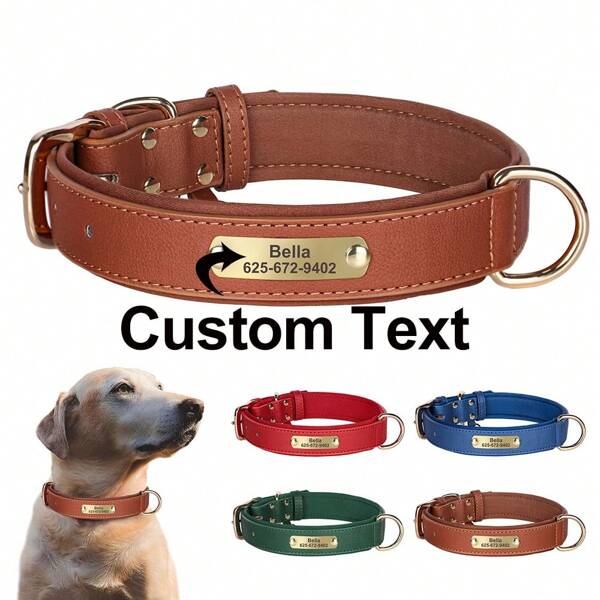 Solid Color Leather Anti-Rust Soft Laser Engraved Customized Pet Collar, Adjustable For Small, Medium, Large Dogs With ID Tag, Anti-Lost Ornamental,Engraved,Stainless Stylish,Fashion,Colorful,Vintage,Cute,Contracted,Cuties Custom,Unique,Customized,Personalized Pet For Anniversaries,For Birthdays