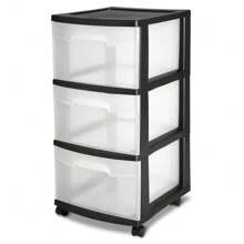 Drawer Style Storage Cart (2 Pack) 3 Drawer Plastic Cart, Black With Clear Drawers, Adult