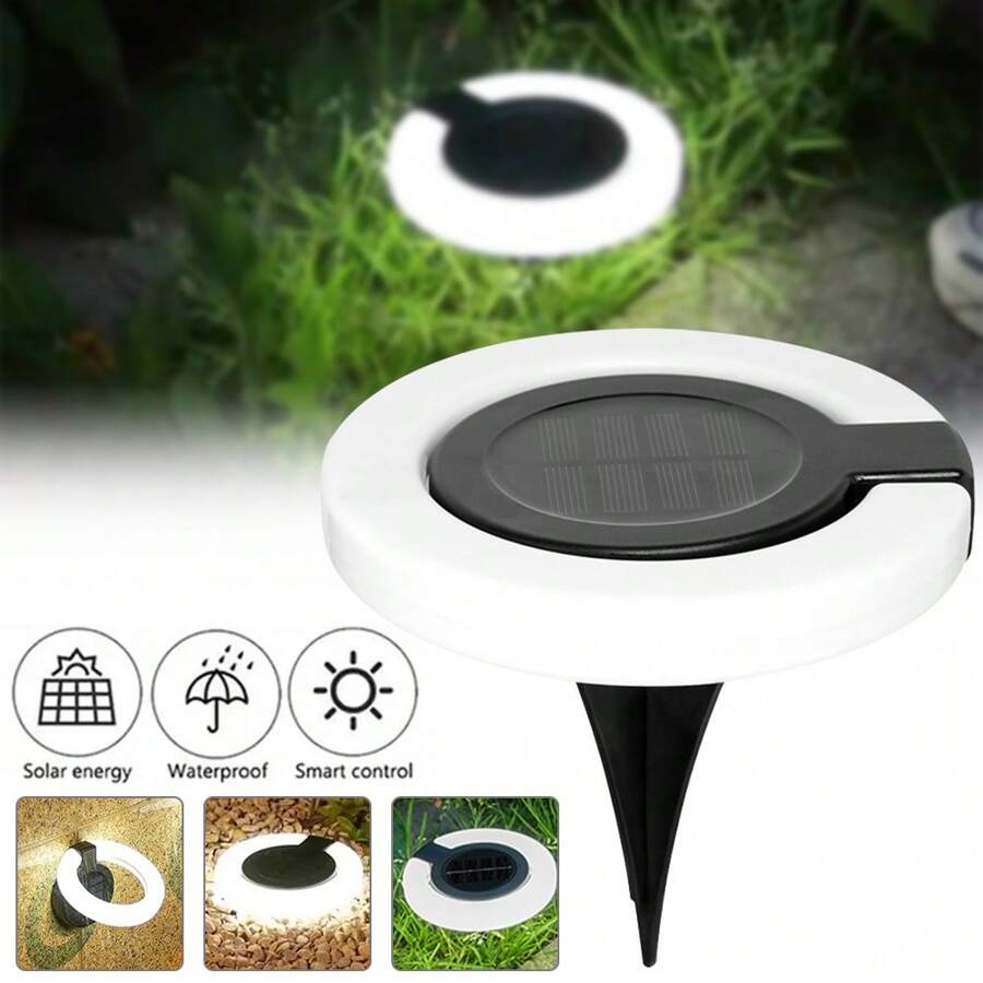 Solar Ground Lights Outdoor, 17 LEDs Solar Disc Lights IP65 Waterproof Flat Solar Lights, Pathway Lights Solar Powered For Garden Lawn Patio Yard Path Landscape, (Cool White/Warm White) - 純白 - 查看 1